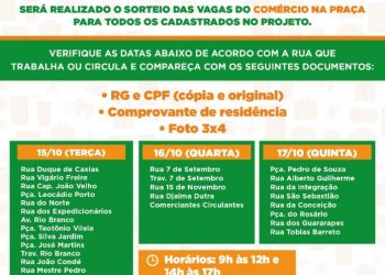Prefeitura de Caruaru convoca comerciantes ambulantes cadastrados para sorteio das vagas do “Comércio na Praça”