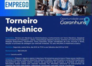 IEL-PE seleciona para vaga de torneiro mecânico, em Garanhuns