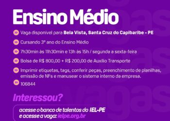IEL-PE abre vaga de estágio para atuação em Santa Cruz do Capibaribe