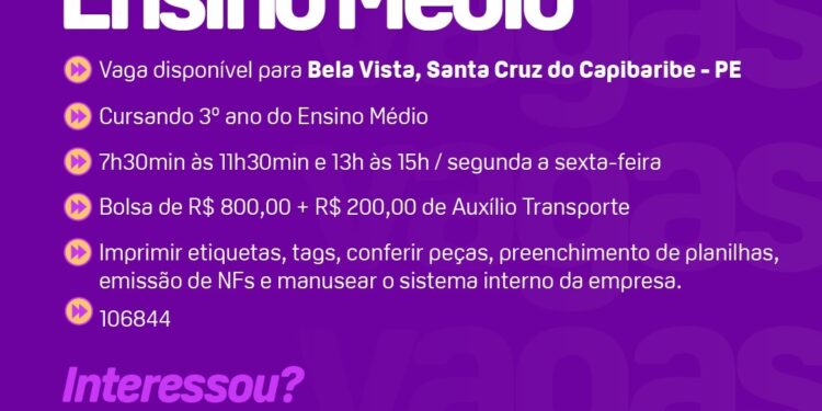 IEL-PE abre vaga de estágio para atuação em Santa Cruz do Capibaribe