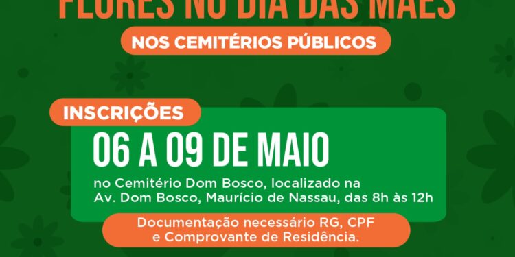 Em Caruaru, inscrições para comercialização de flores nos cemitérios públicos para o Dia das Mães serão iniciadas nesta segunda (06)