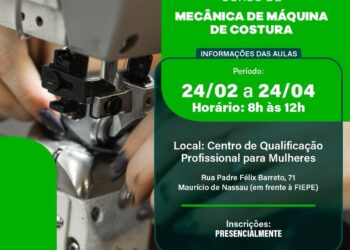 Secretaria da Mulher oferta 20 vagas em curso gratuito de mecânica de máquina de costura