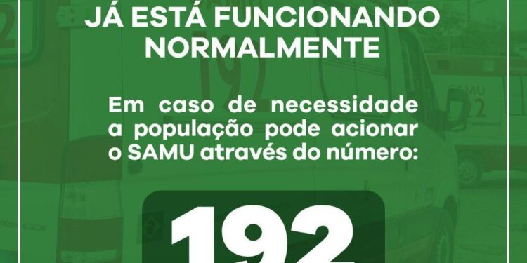 Nota de funcionamento SAMU: Atendimento pelo 192 já foi normalizado