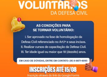 Defesa Civil de Caruaru abre inscrições para voluntários