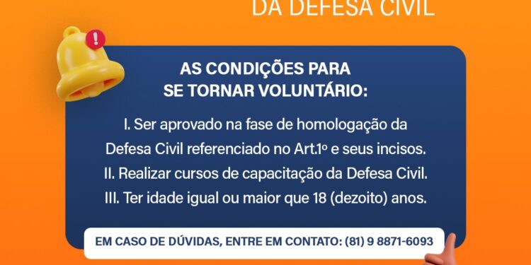 Defesa Civil de Caruaru abre inscrições para voluntários