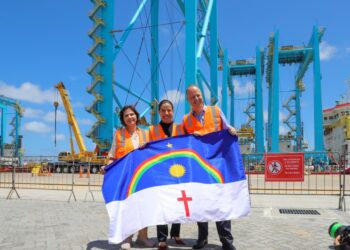 Governadora Raquel Lyra celebra chegada de R$ 241 milhões em equipamentos para terminal 100% eletrificado em Suape