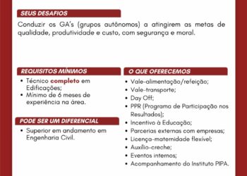 Oportunidade de emprego: Viana e Moura abre vagas para supervisor de obras em São Lourenço da Mata