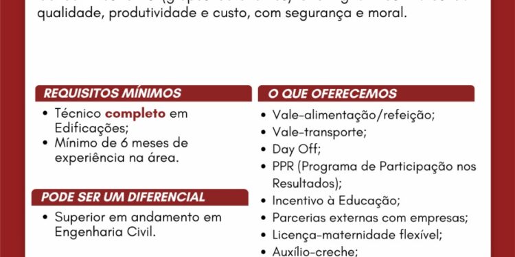 Oportunidade de emprego: Viana e Moura abre vagas para supervisor de obras em São Lourenço da Mata